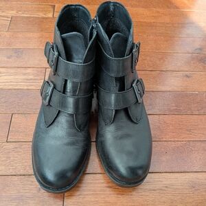 boc Black Double-Buckle Leather Ankle Boots